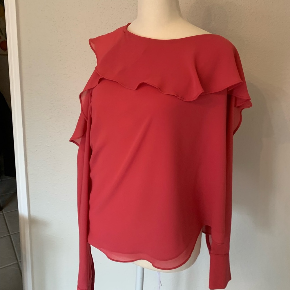 Naked Zebra Red One-Shoulder Ruffle Blouse - Picture 5 of 9